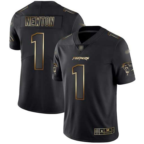 Carolina Panthers Limited Black Gold Men Cam Newton Jersey NFL Football #1 Vapor Untouchable